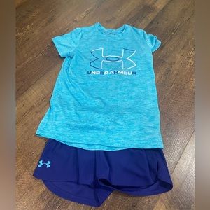 Girl’s Under Armour outfit. Shirt is size YM and shorts size YS.